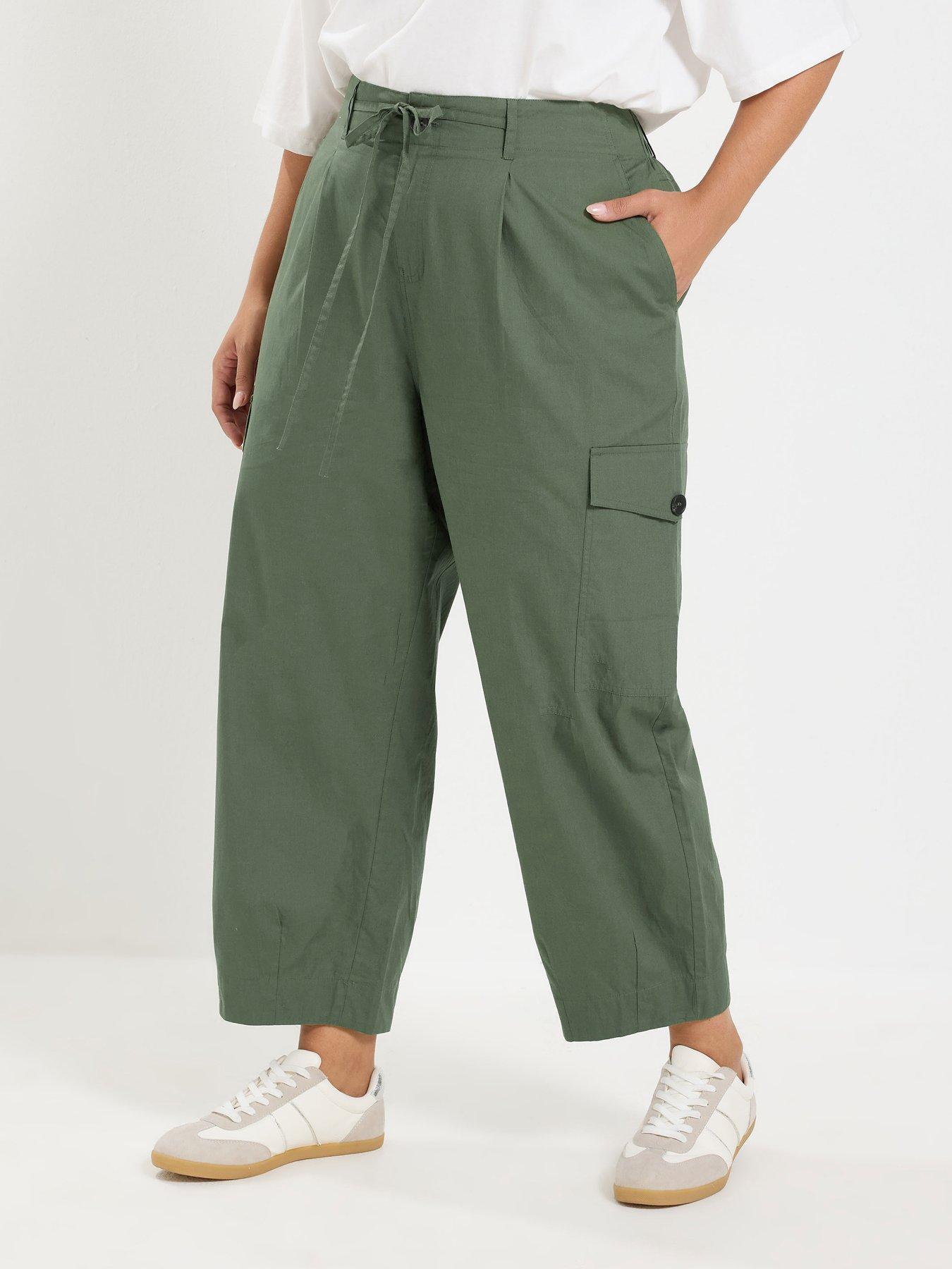 Yours Curve Cotton Poplin Cargo Barrel Trouser