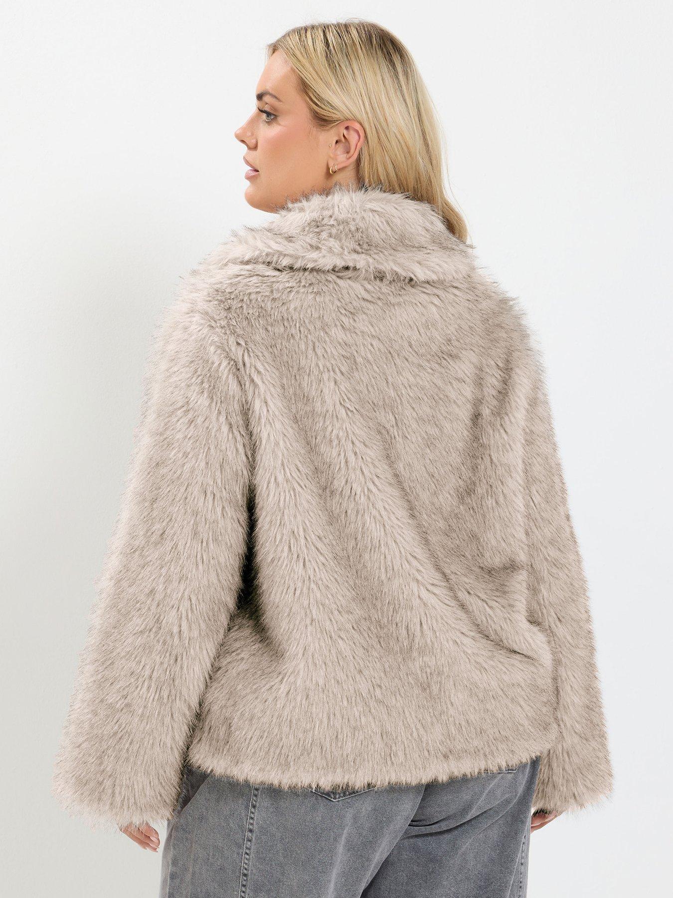Image 2 of 4 of Yours Curve Faux Fur Tipped Coat - Grey