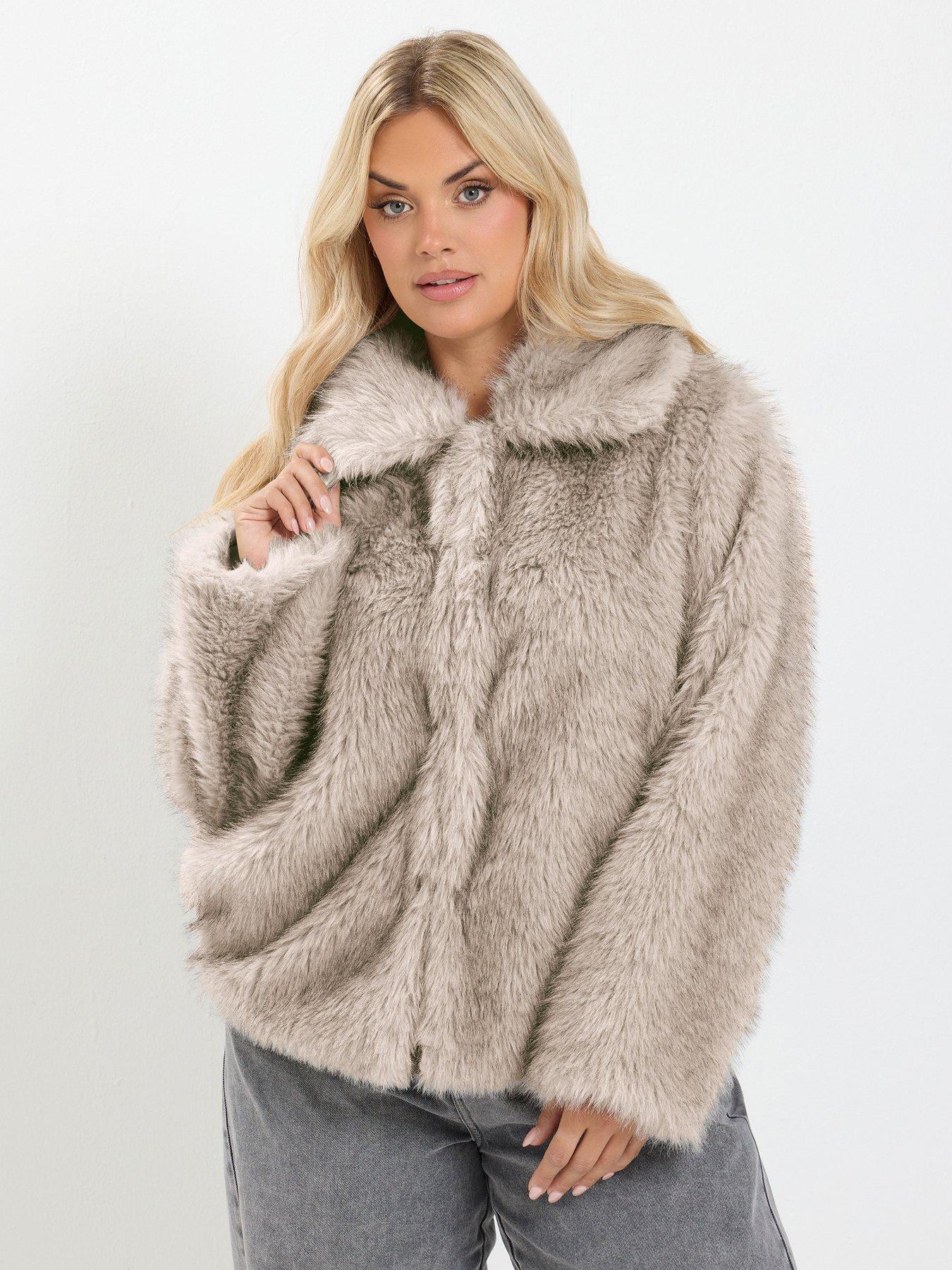 Image 4 of 4 of Yours Curve Faux Fur Tipped Coat - Grey