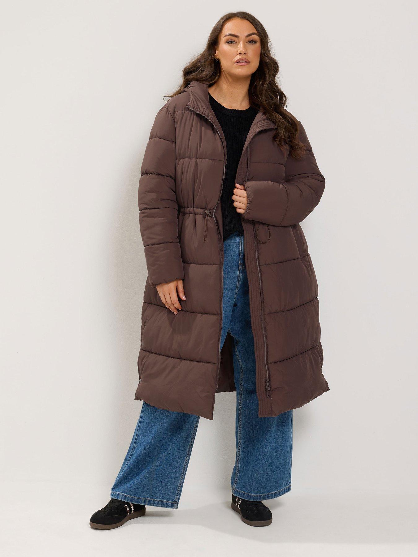 Yours Curve Epp Longline Padded Coat - Brown