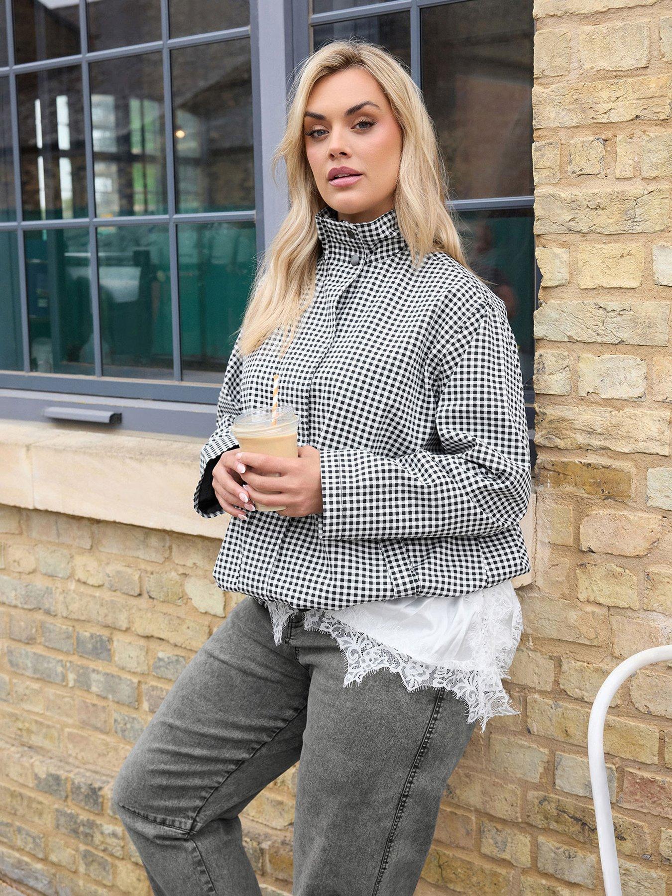 Yours Curve Cotton Twill Gingham Jacket - Black