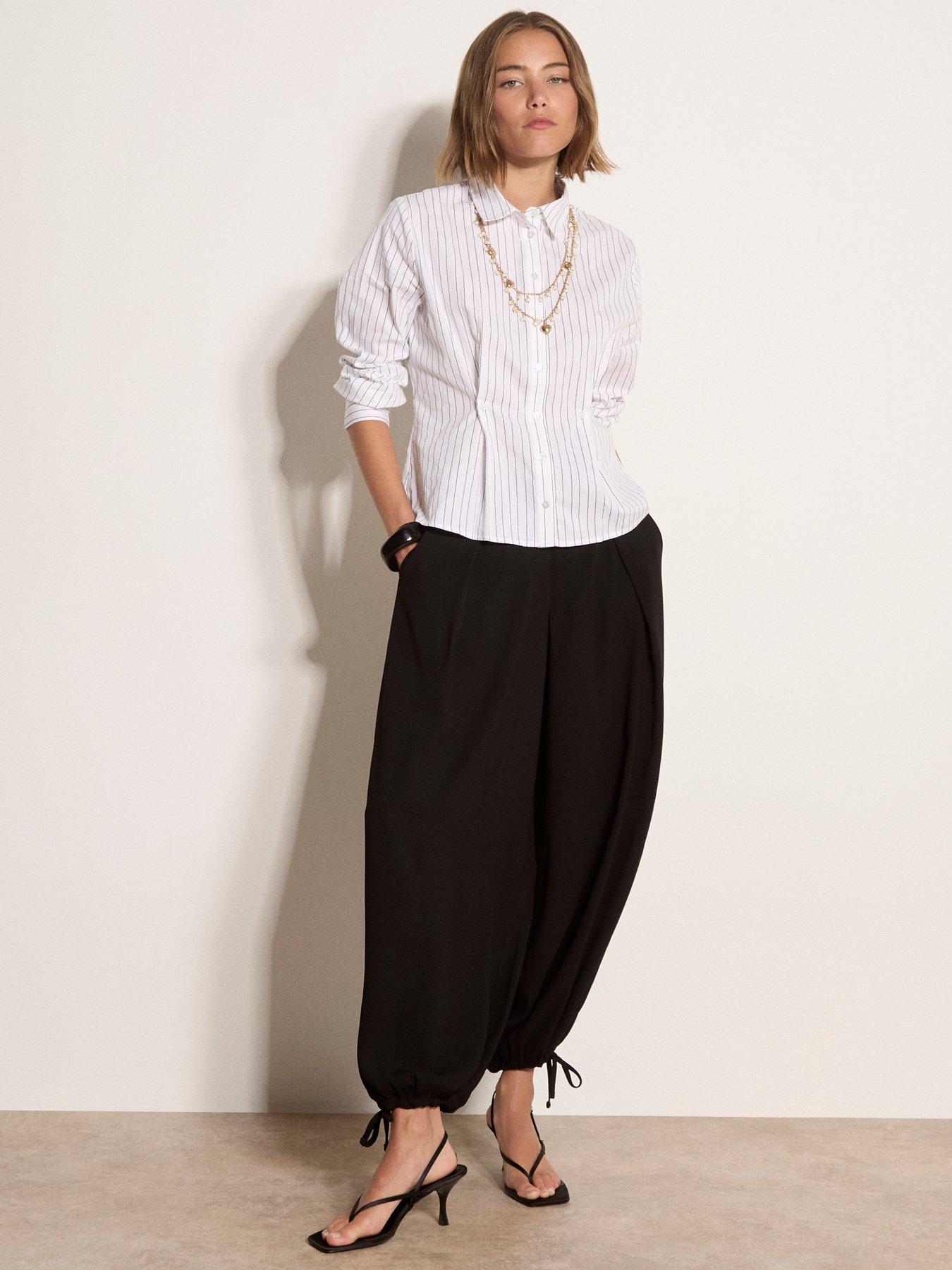 Image 3 of 4 of Apricot Apricot Stripe Cinched Open Colalr Shirt