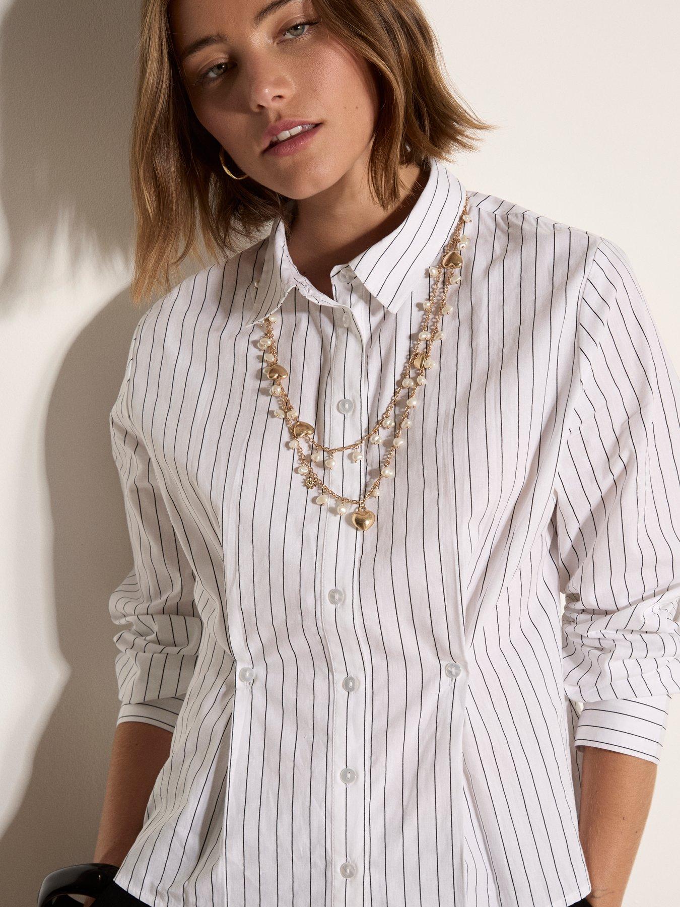 Image 4 of 4 of Apricot Apricot Stripe Cinched Open Colalr Shirt