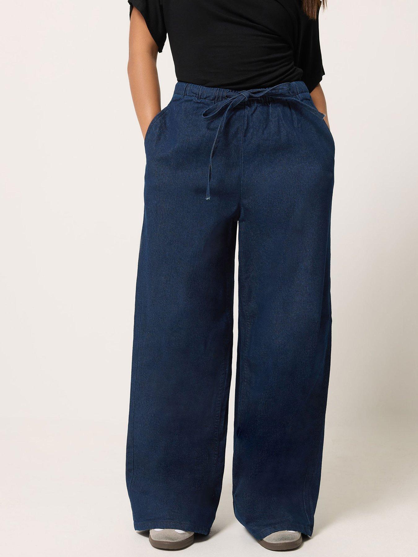 PixieGirl Petite Pull On Wide Leg Jean - Blue