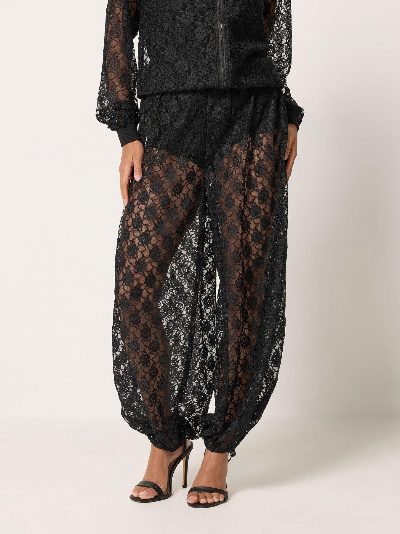 Image 1 of 4 of PixieGirl Womens Petite Lace Balloon Trousers - Black
