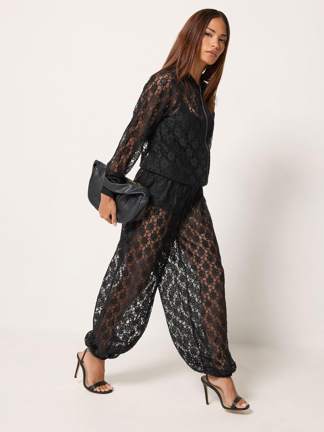 Image 3 of 4 of PixieGirl Womens Petite Lace Balloon Trousers - Black