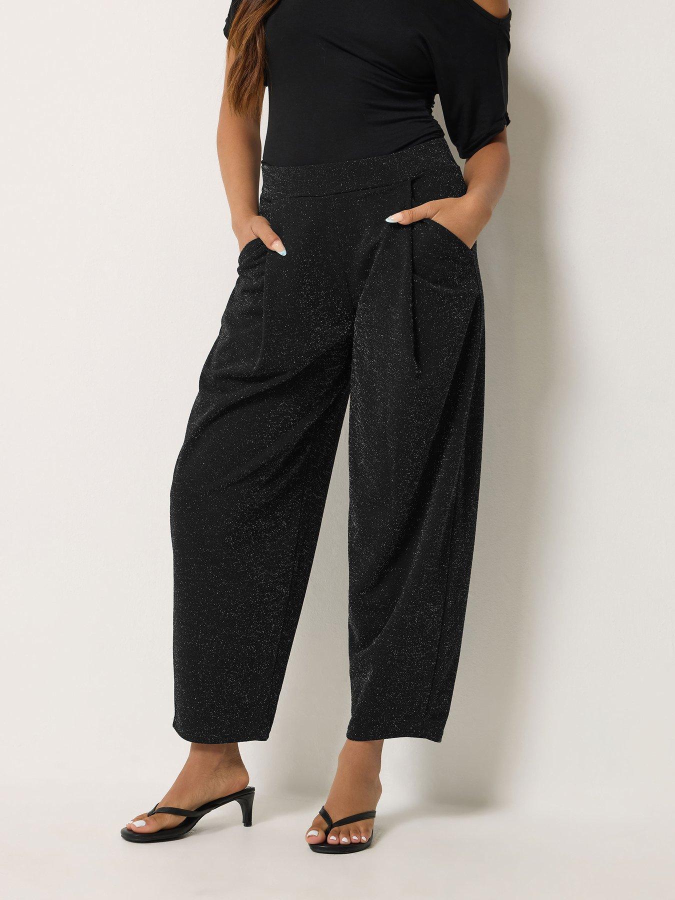 PixieGirl Petite Lurex Barrel Trouser - Black