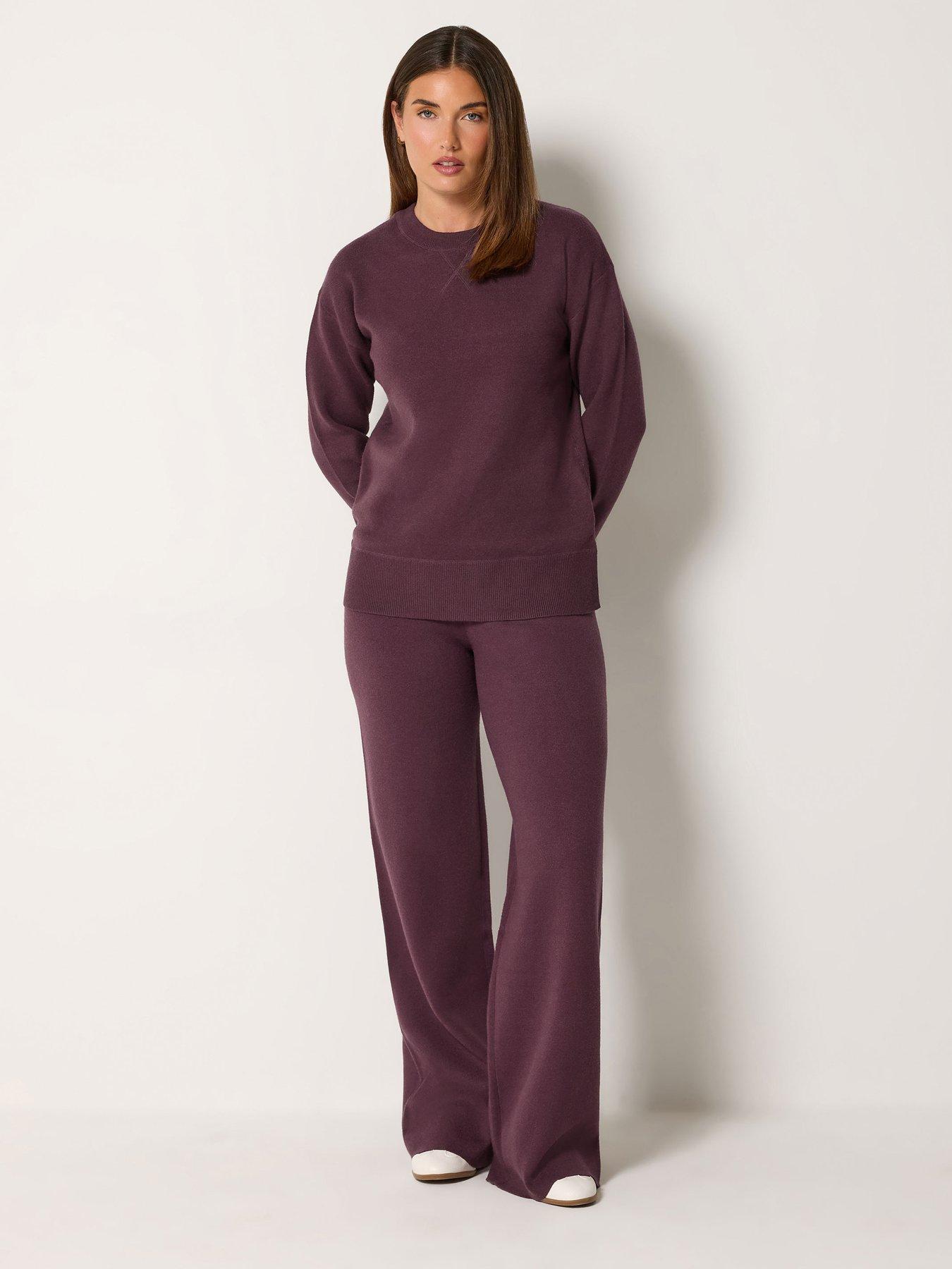 Image 1 of 3 of Long Tall Sally Long Tall Sally Womens Tall Knit Sweatshirt &amp; Wide-Leg Trousers Set - Red
