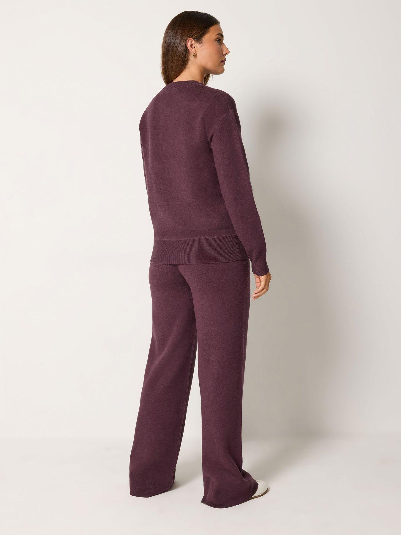 Image 2 of 3 of Long Tall Sally Long Tall Sally Womens Tall Knit Sweatshirt &amp; Wide-Leg Trousers Set - Red