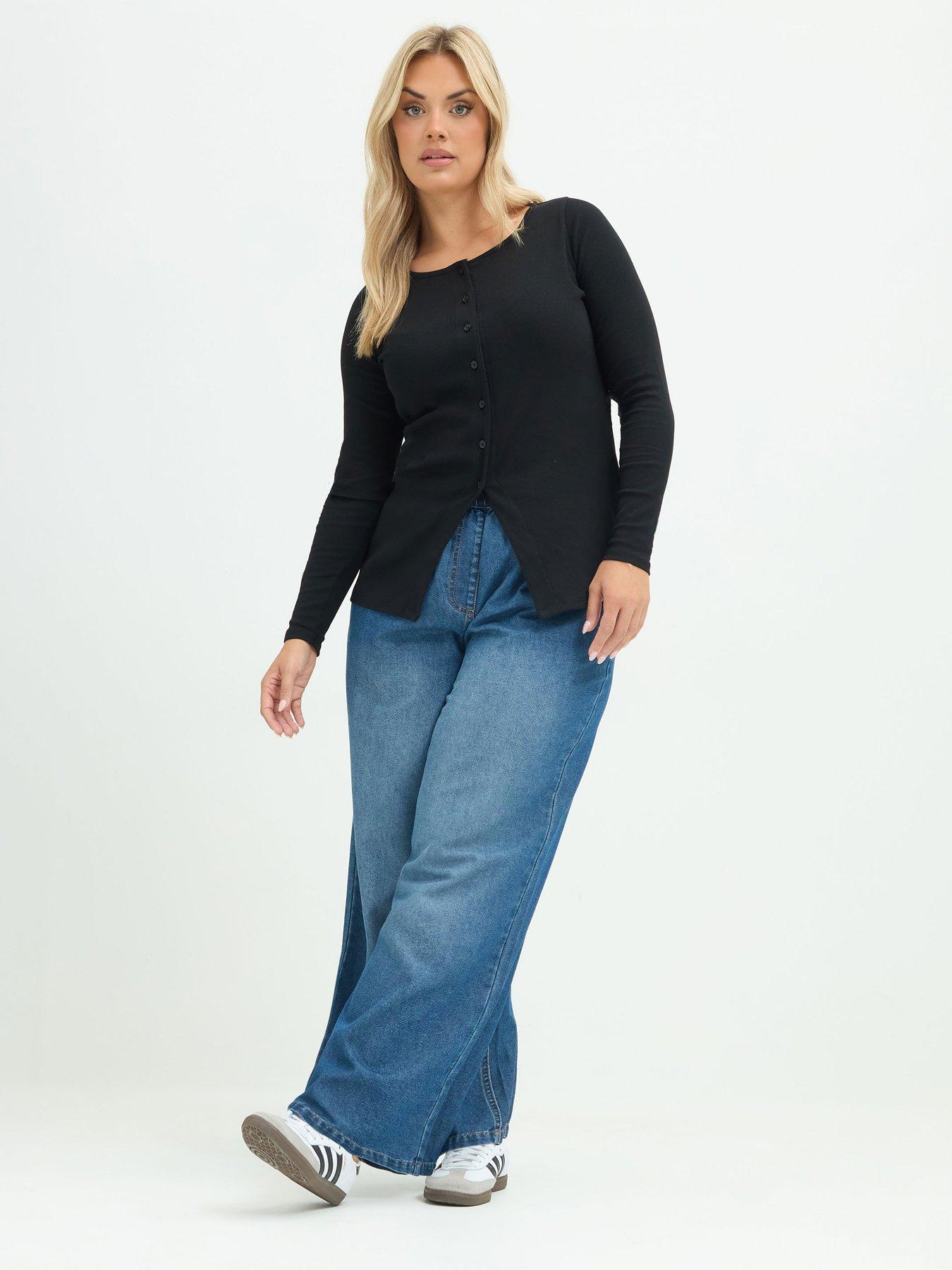 Image 3 of 4 of Yours Womens Curve Button Front Long Sleeve Top&nbsp;- Black
