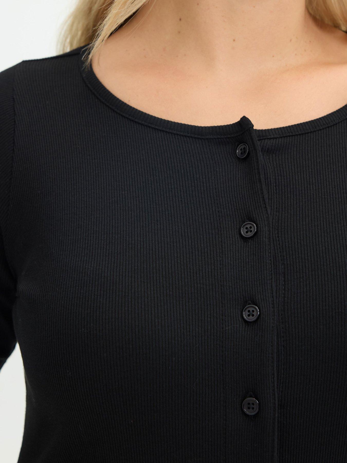 Image 4 of 4 of Yours Womens Curve Button Front Long Sleeve Top&nbsp;- Black