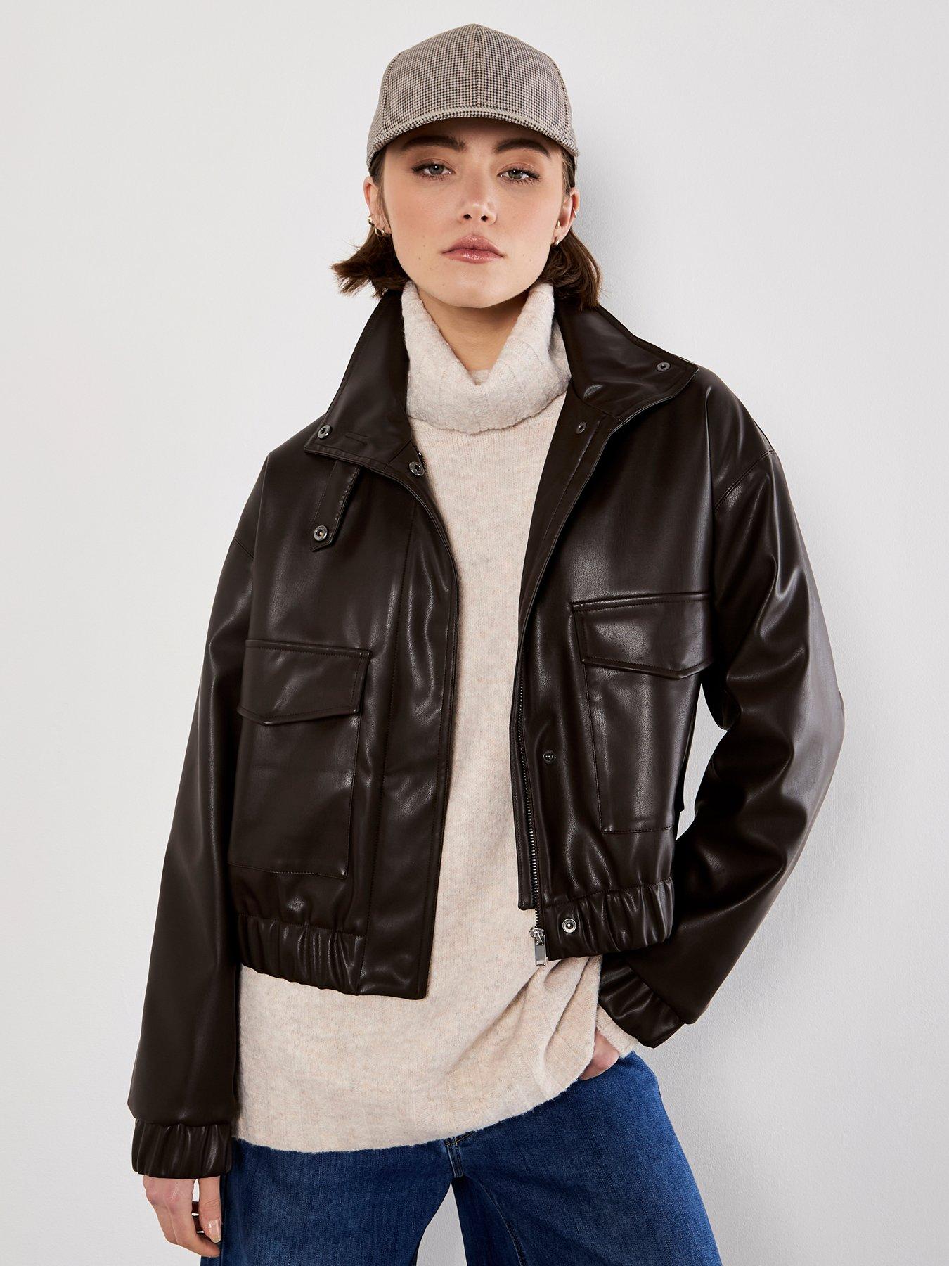 Apricot Apricot Faux Leather Bomber Jacket