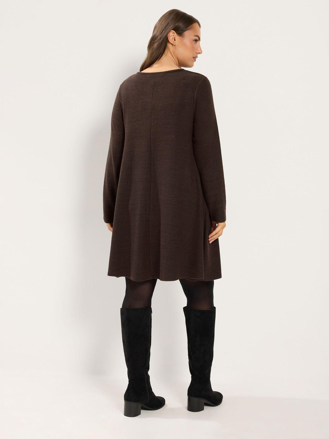 Image 2 of 4 of Yours Womens Curve Henley Drape Pocket Dress - Brown