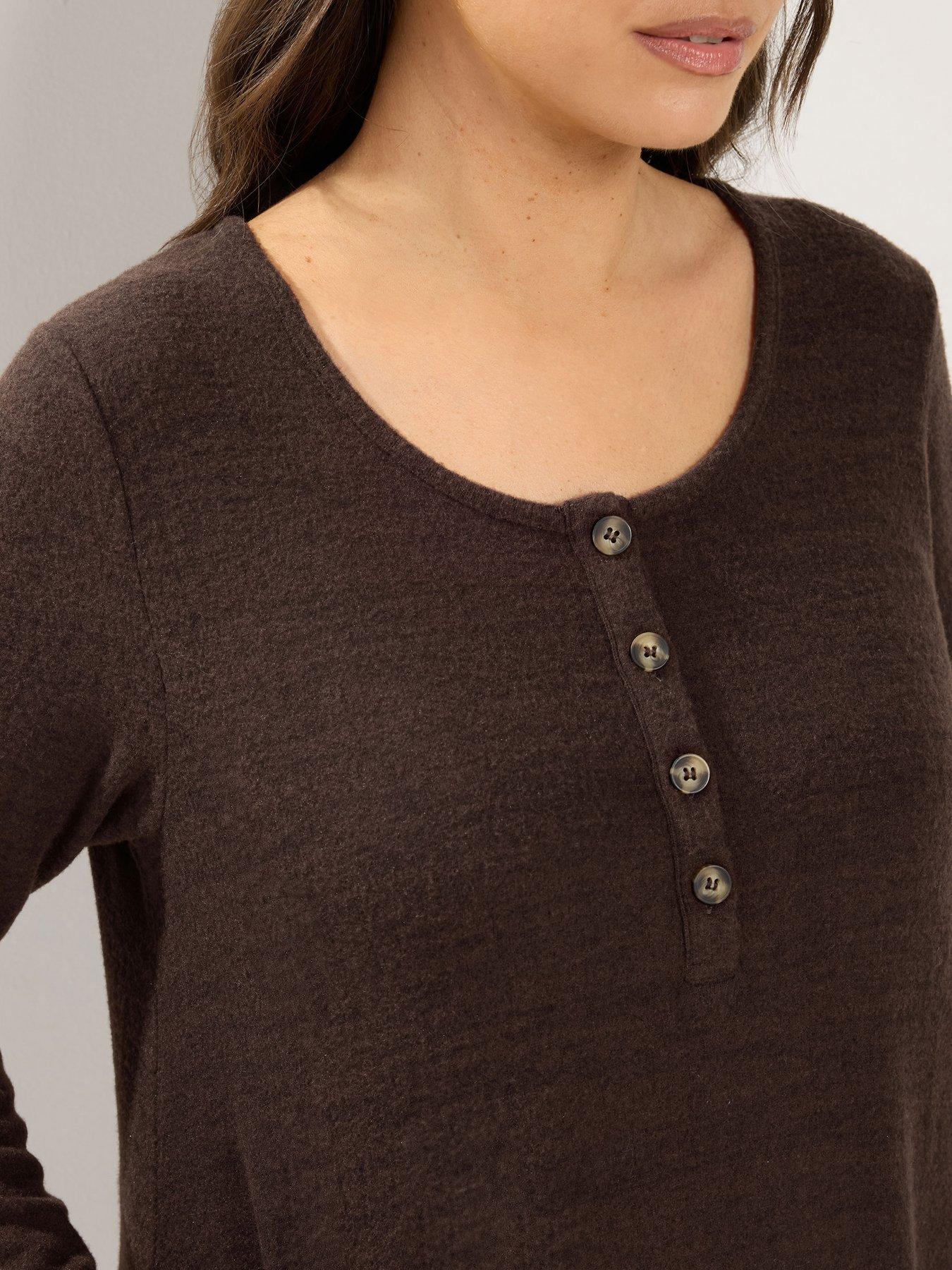 Image 4 of 4 of Yours Womens Curve Henley Drape Pocket Dress - Brown