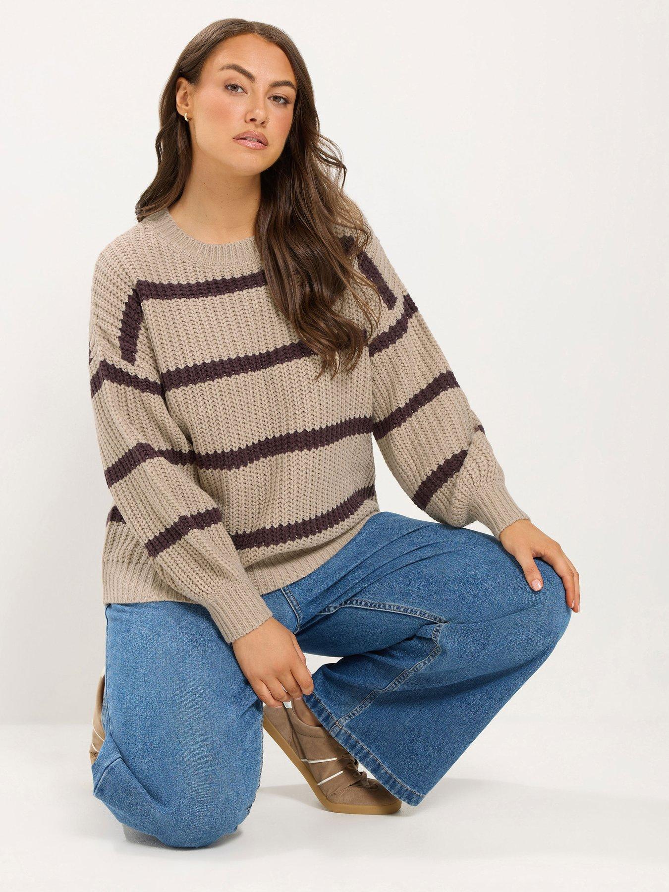 Image 1 of 4 of Yours Womens Curve Chunky Waffle Stripe Jumper - Cream