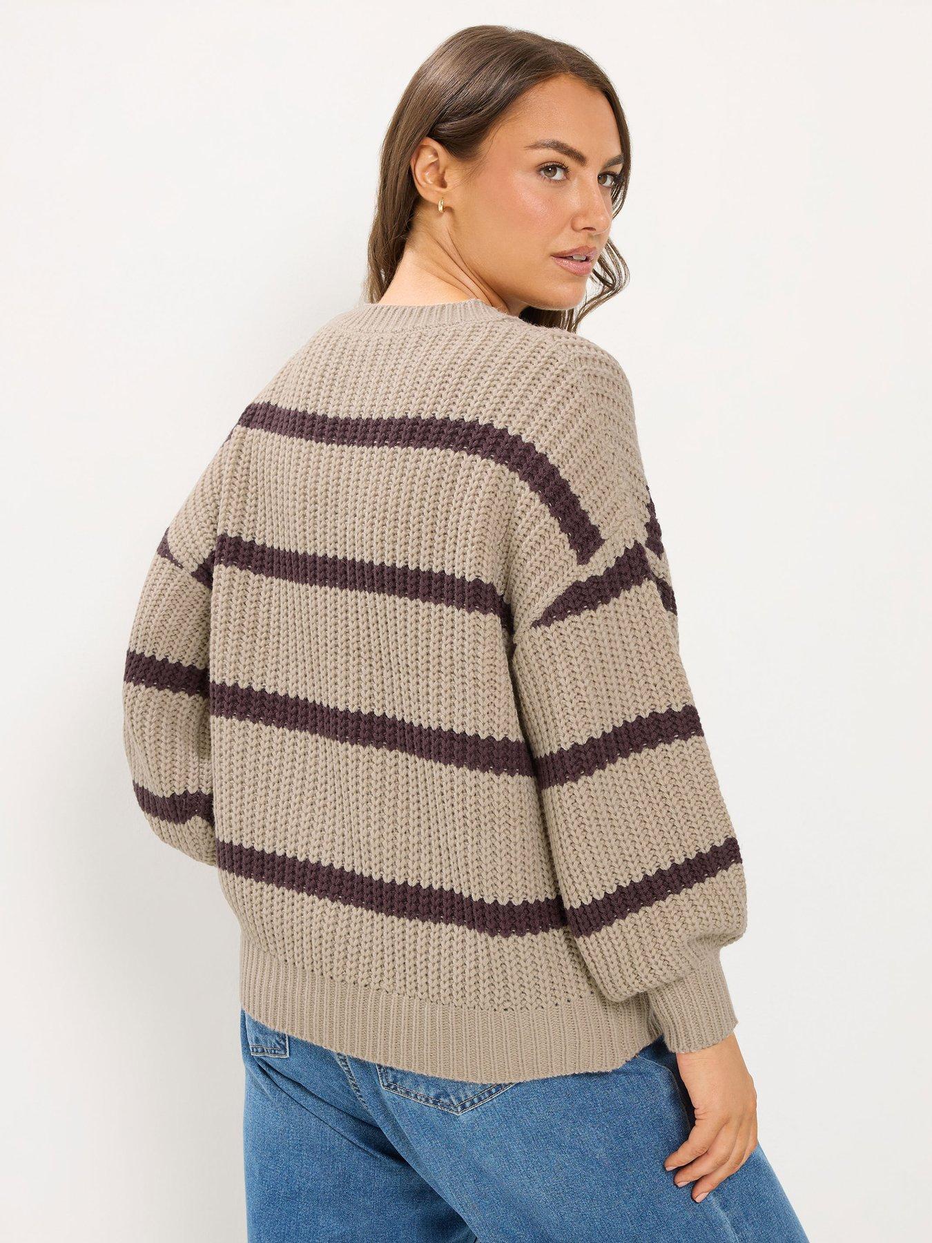 Image 2 of 4 of Yours Womens Curve Chunky Waffle Stripe Jumper - Cream