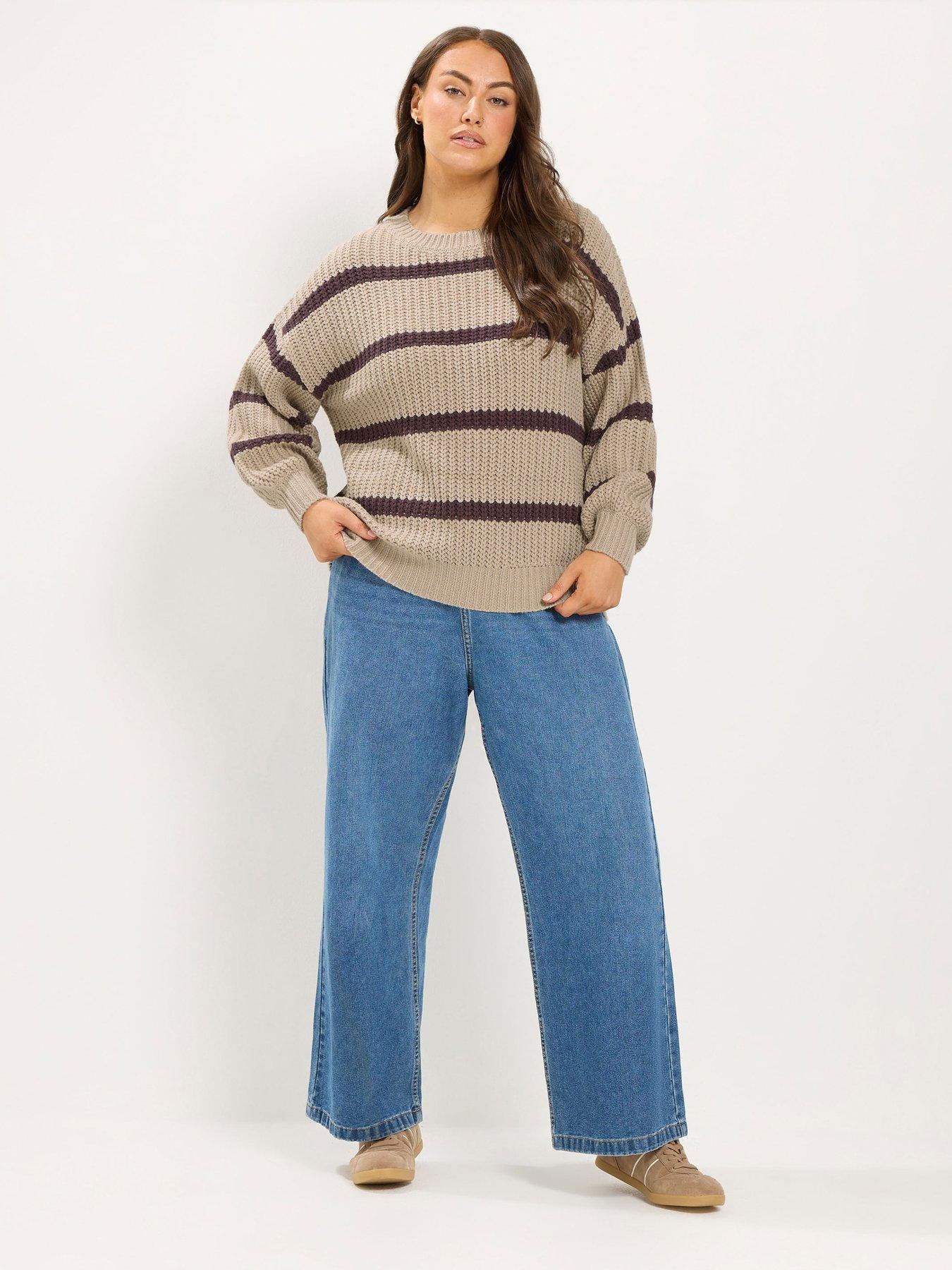 Image 3 of 4 of Yours Womens Curve Chunky Waffle Stripe Jumper - Cream