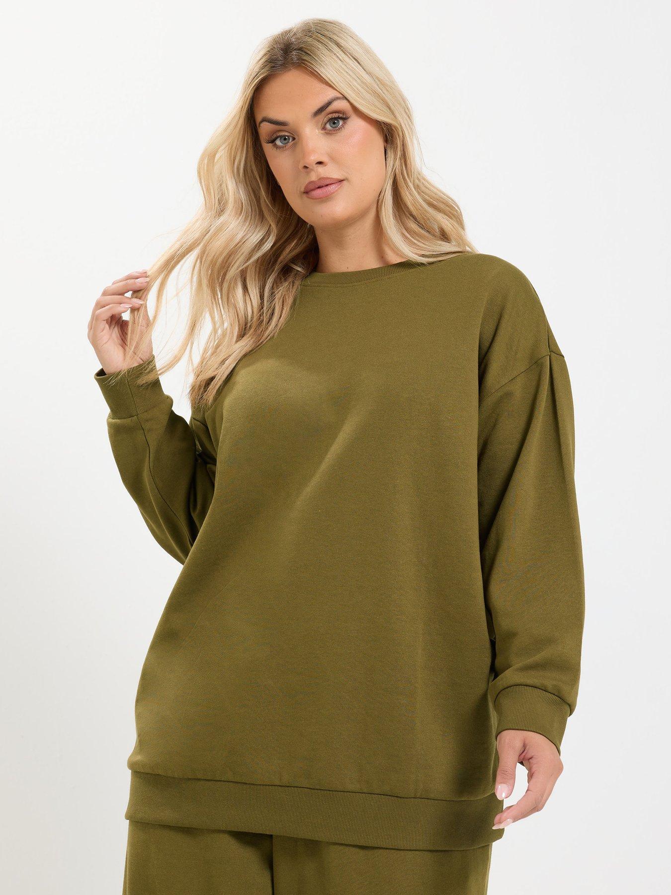 Image 1 of 4 of Yours Curve Crew Neck Sweatshirt &amp; Barrel Jogger Set - Green