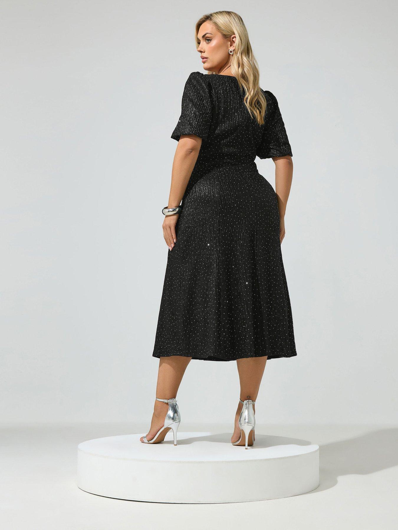 Image 2 of 4 of Yours Curve Metallic Stud Skater Dress - Black