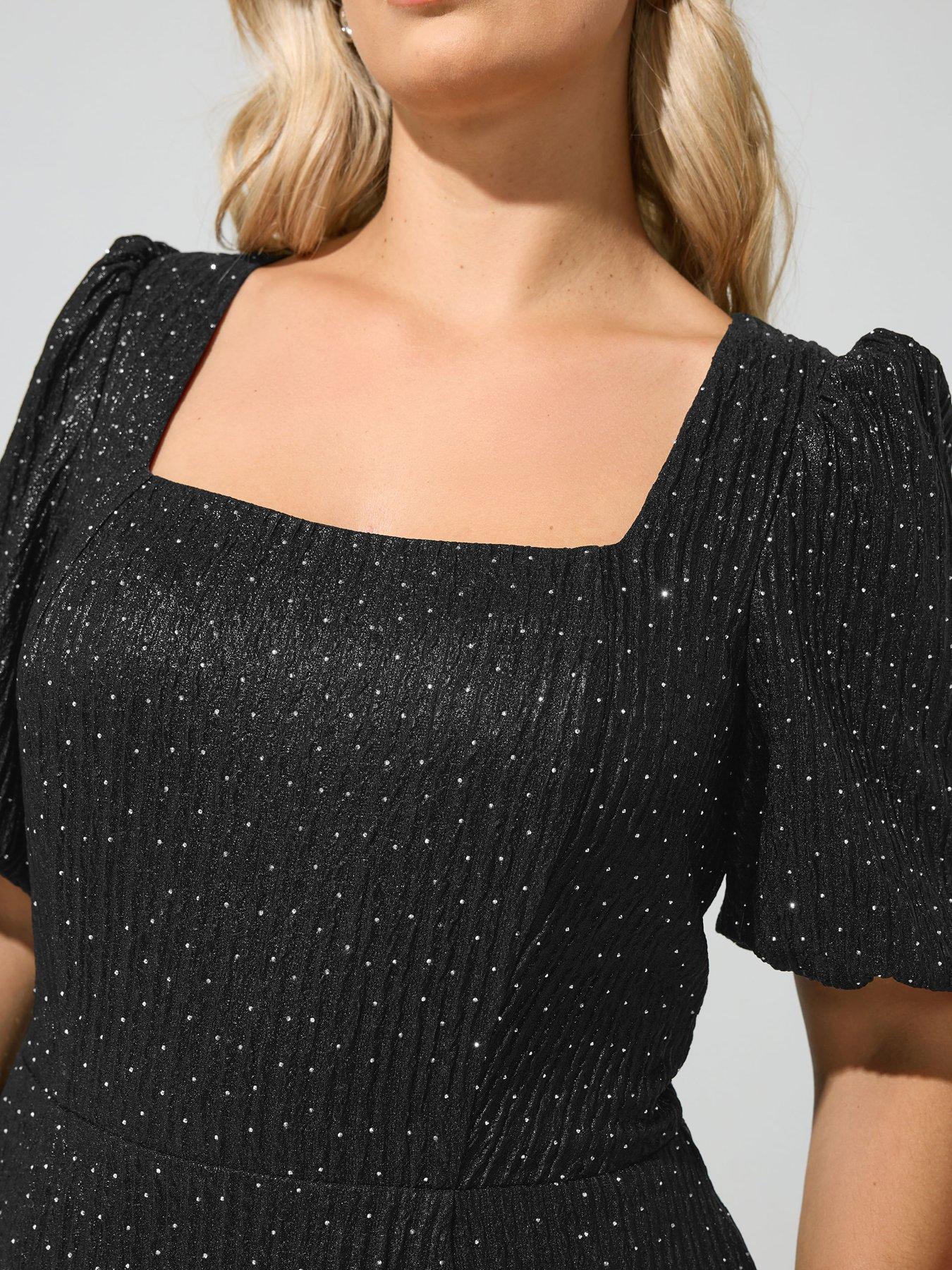 Image 4 of 4 of Yours Curve Metallic Stud Skater Dress - Black