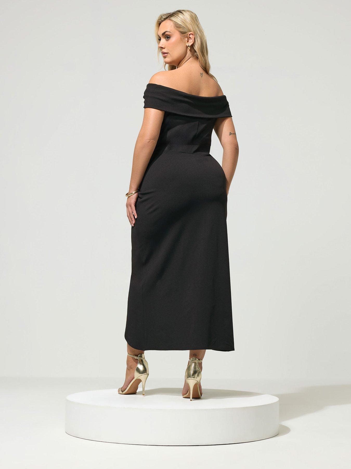 Image 2 of 4 of Yours Curve Off Shoulder Buckle Wrap Dress