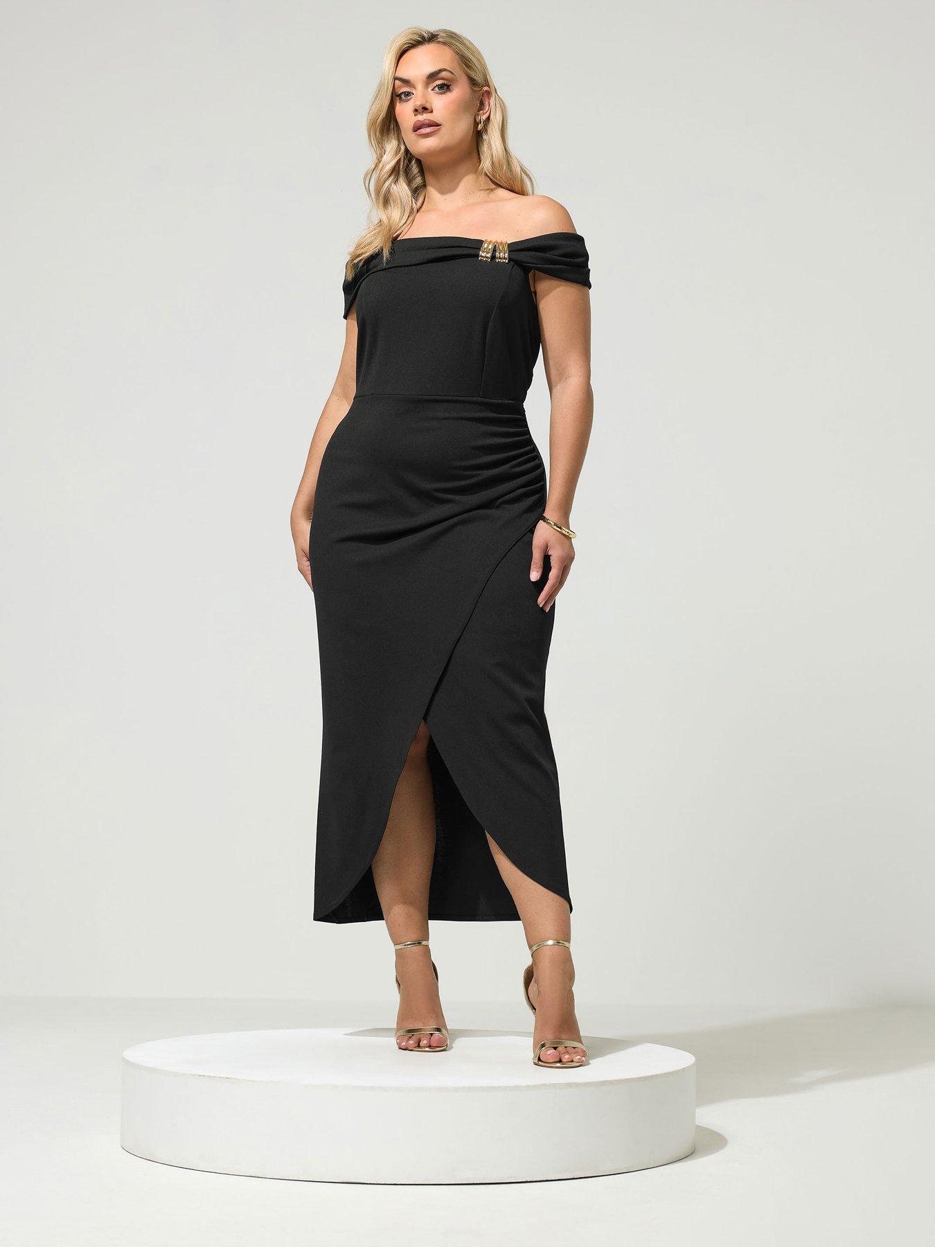 Image 3 of 4 of Yours Curve Off Shoulder Buckle Wrap Dress