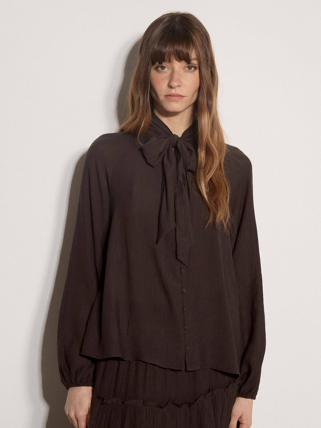 Apricot Apricot Tie Neck Crinkle Blouse