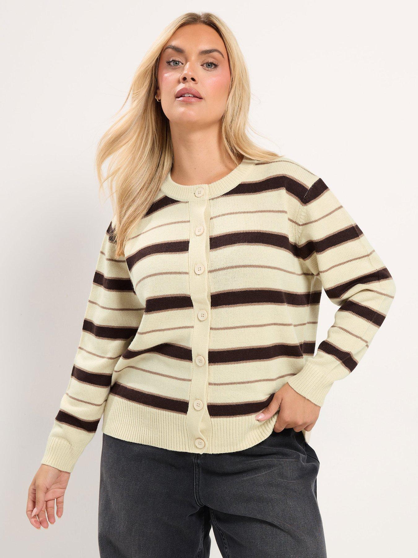 Image 1 of 4 of Yours Womens Curve Stripe Button-Through Cardigan - Cream