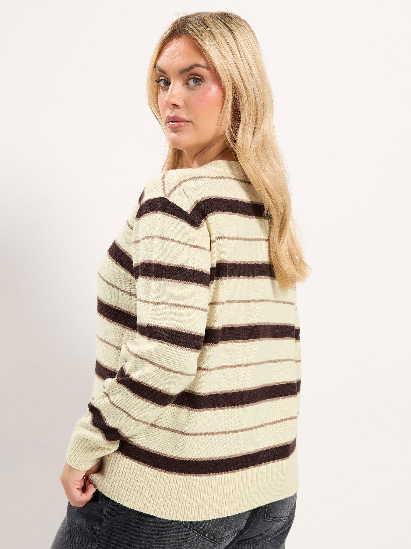 Image 2 of 4 of Yours Womens Curve Stripe Button-Through Cardigan - Cream