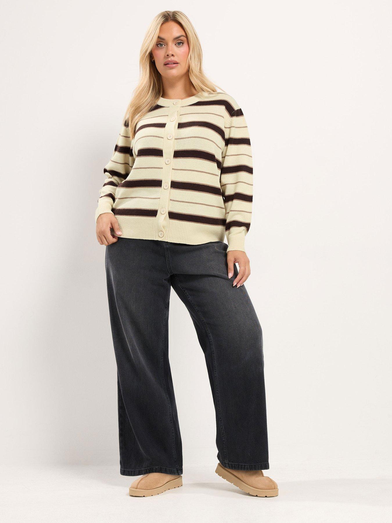Image 3 of 4 of Yours Womens Curve Stripe Button-Through Cardigan - Cream