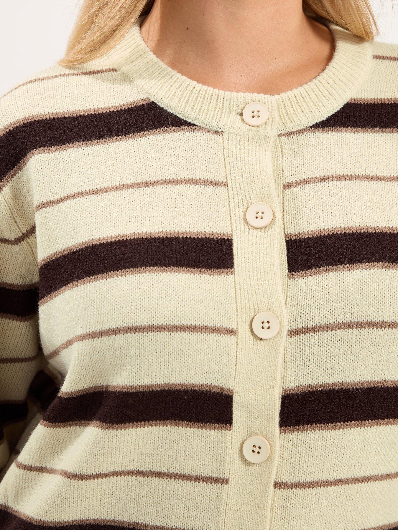 Image 4 of 4 of Yours Womens Curve Stripe Button-Through Cardigan - Cream