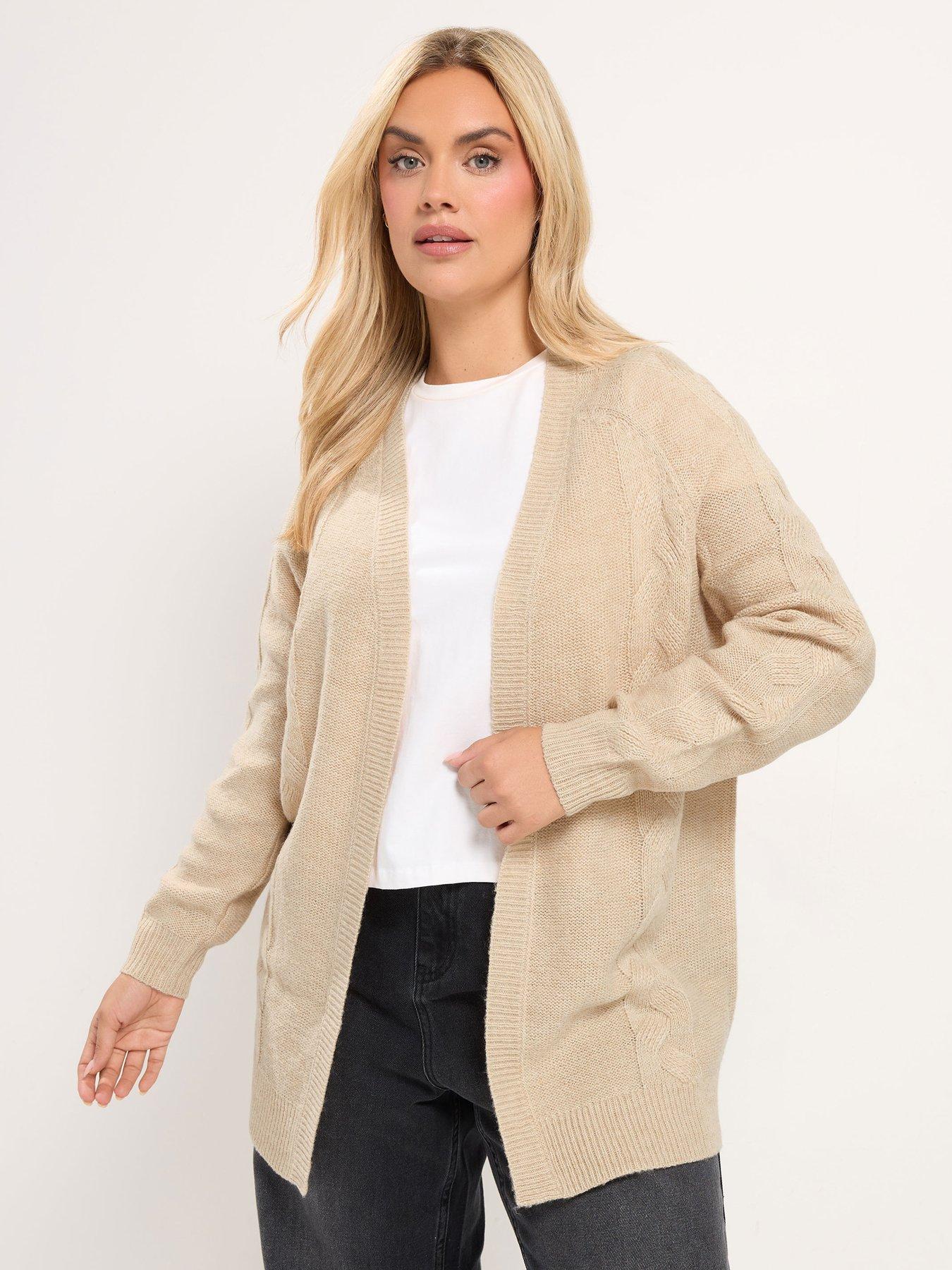 Image 1 of 4 of Yours Womens Plus Size Cable Longline Open Front Cardigan - Cream