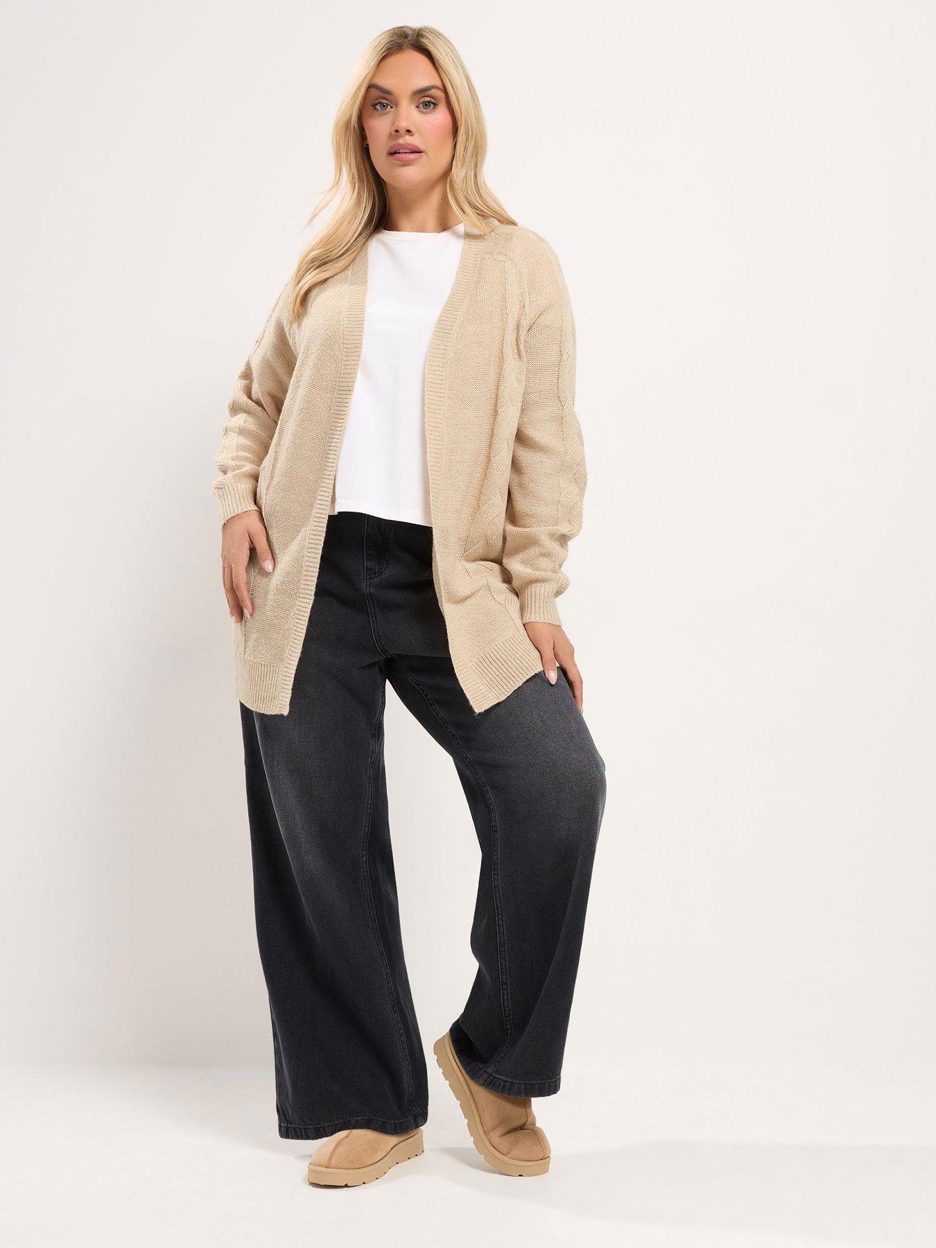 Image 3 of 4 of Yours Womens Plus Size Cable Longline Open Front Cardigan - Cream