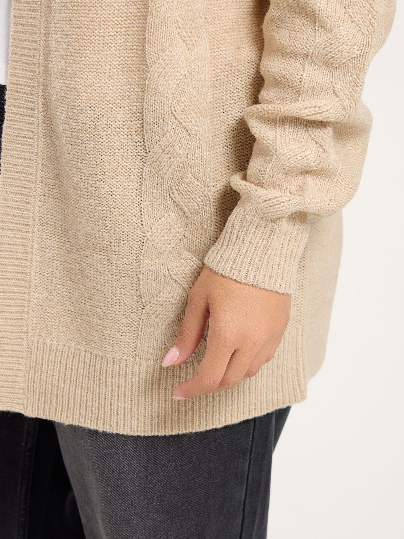Image 4 of 4 of Yours Womens Plus Size Cable Longline Open Front Cardigan - Cream