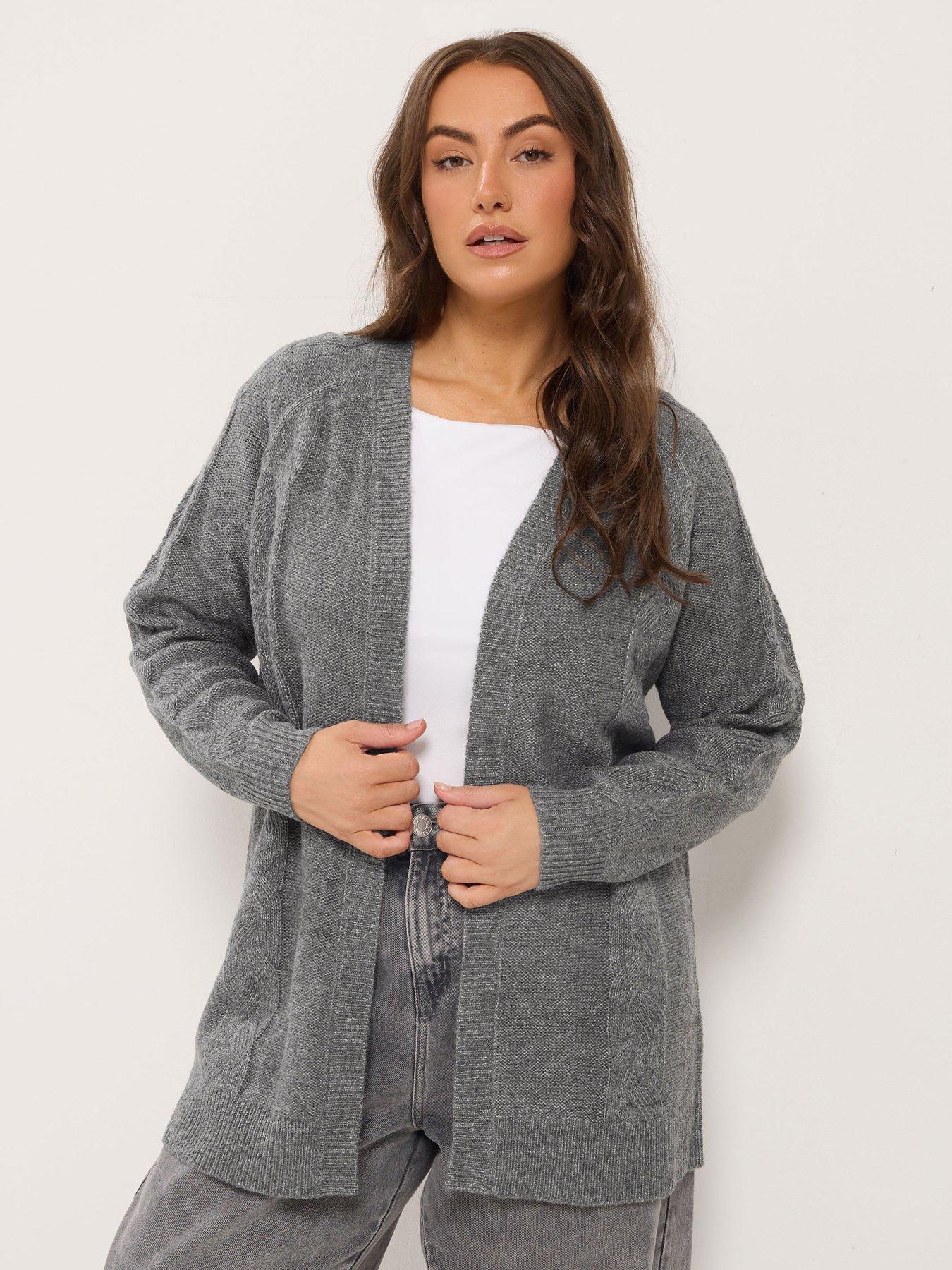 Image 1 of 4 of Yours Womens Plus Size Cable Knit Open Front Cardigan - Grey