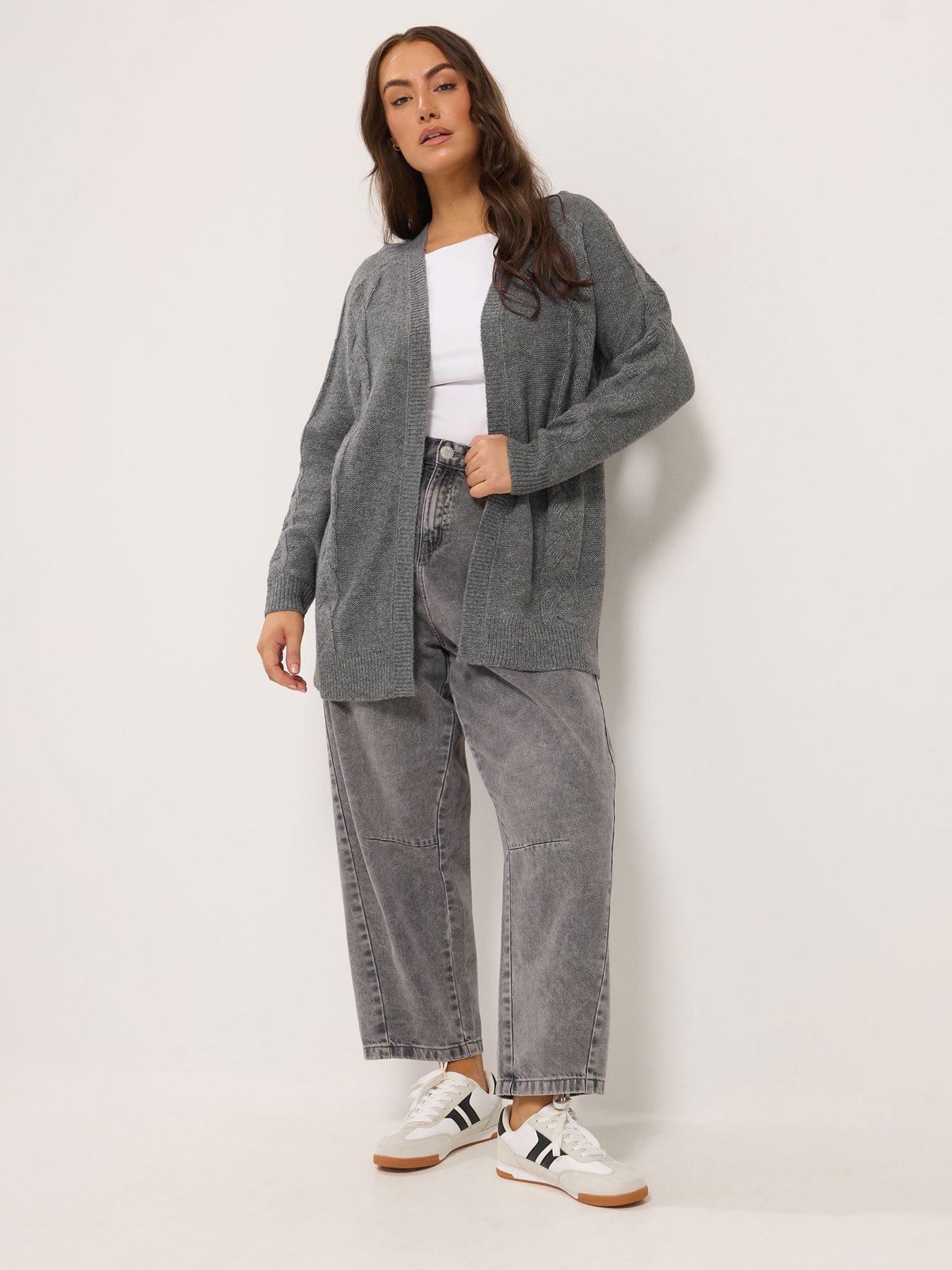 Image 3 of 4 of Yours Womens Plus Size Cable Knit Open Front Cardigan - Grey