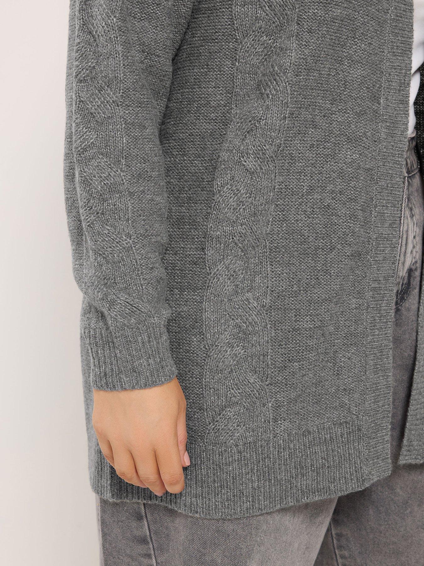 Image 4 of 4 of Yours Womens Plus Size Cable Knit Open Front Cardigan - Grey