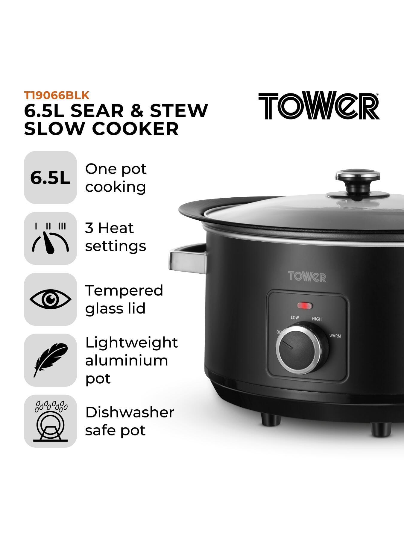 Image 2 of 7 of Tower Sear & Stew 6.5L Slow Cooker with Hob-Safe Pot, 290W, Black