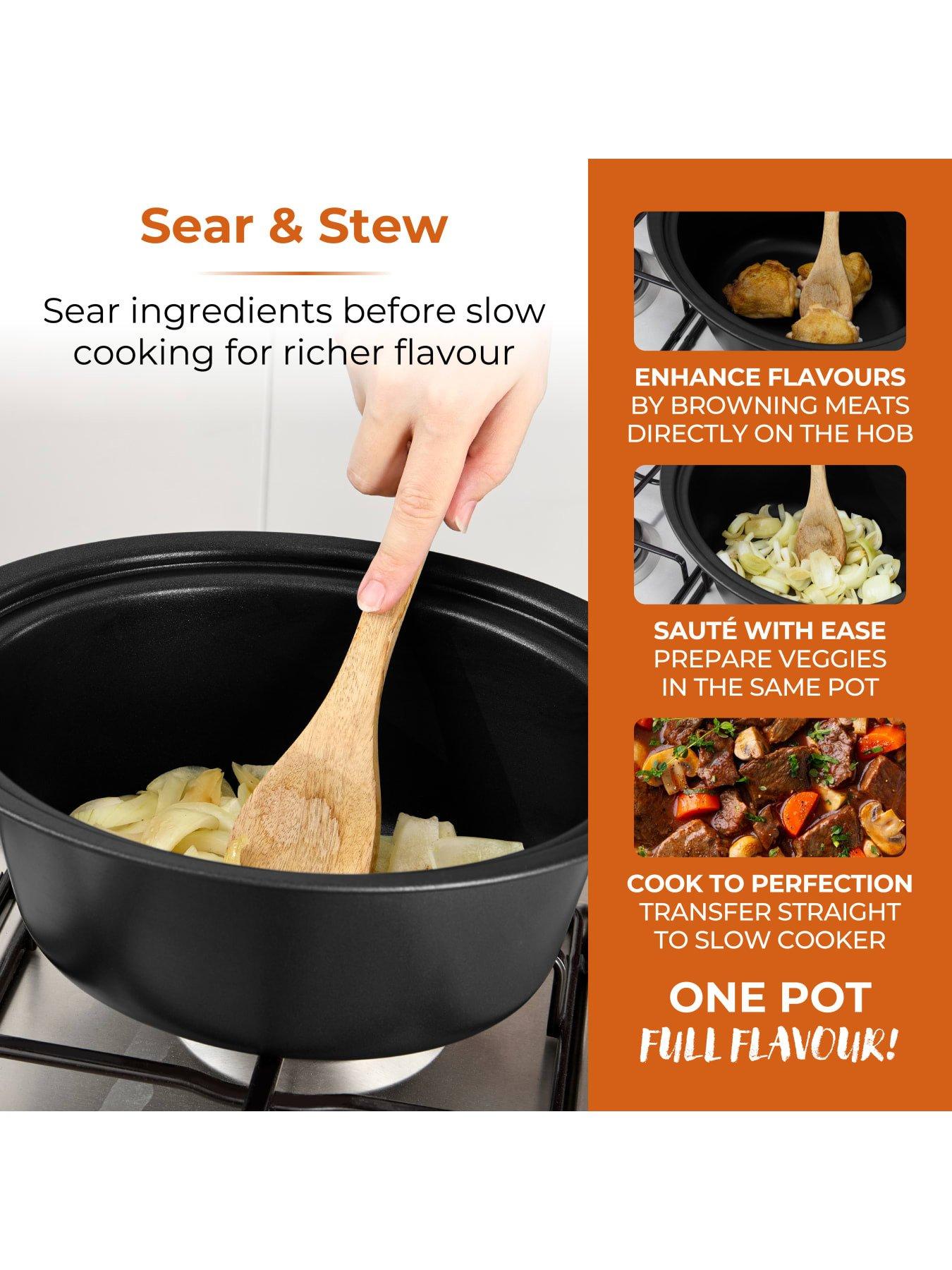 Image 3 of 7 of Tower Sear & Stew 6.5L Slow Cooker with Hob-Safe Pot, 290W, Black