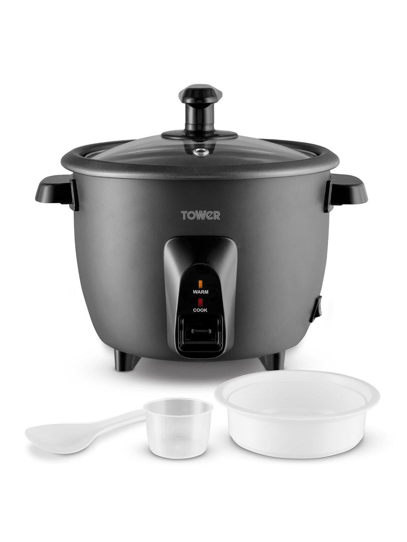 Tower 1L Rice Cooker, Steamer Basket, Measuring Cup & Spoon, 400W, Black