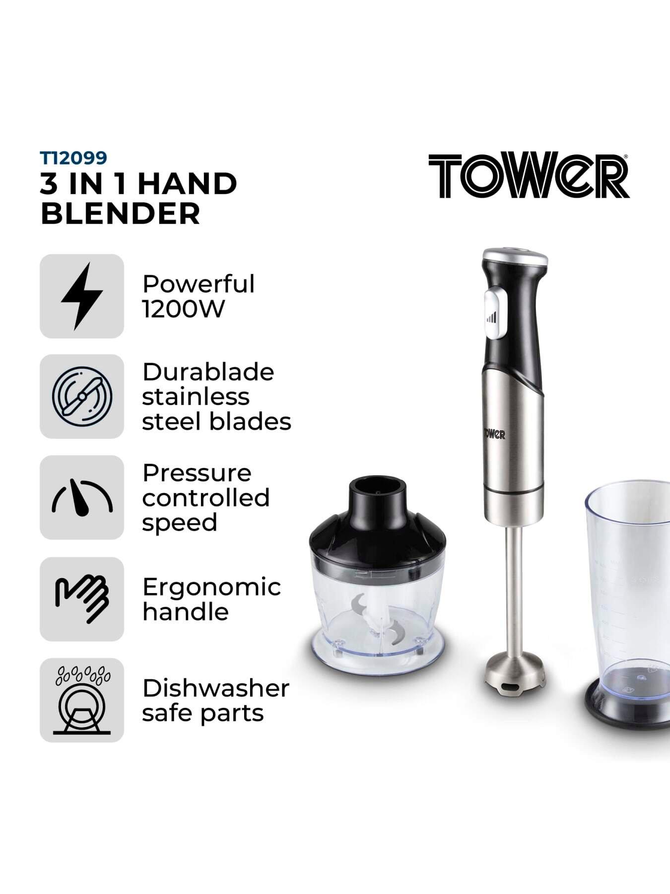 Image 2 of 7 of Tower 3-in-1 Hand Blender & 800ml Beaker, 1200W, Stainless Steel