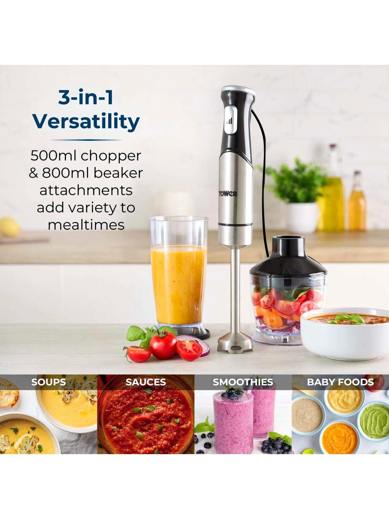 Image 3 of 7 of Tower 3-in-1 Hand Blender & 800ml Beaker, 1200W, Stainless Steel