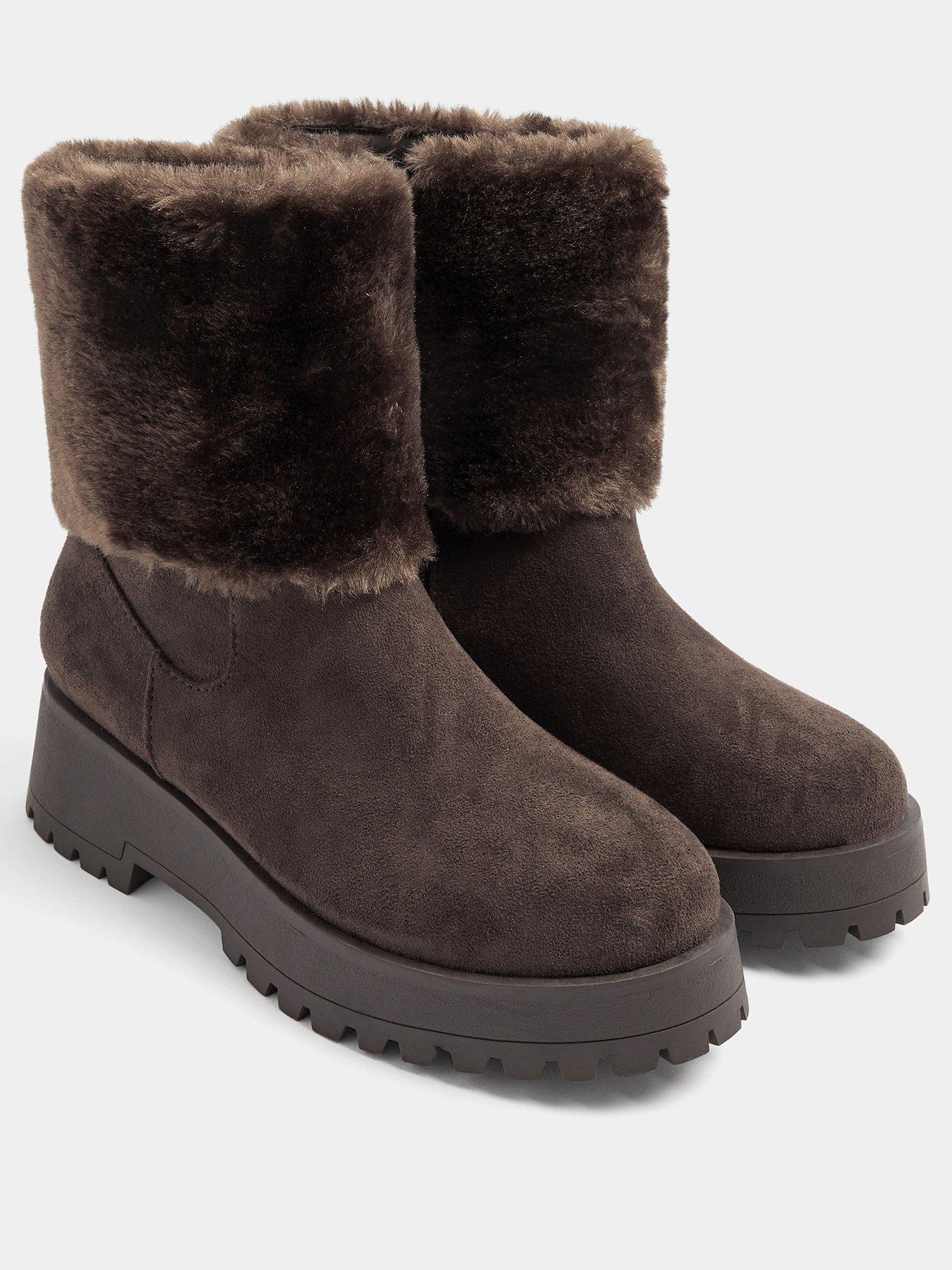 Image 2 of 4 of Yours Wide Fit Fur Cuff Wedge Chelsea Boot - Brown