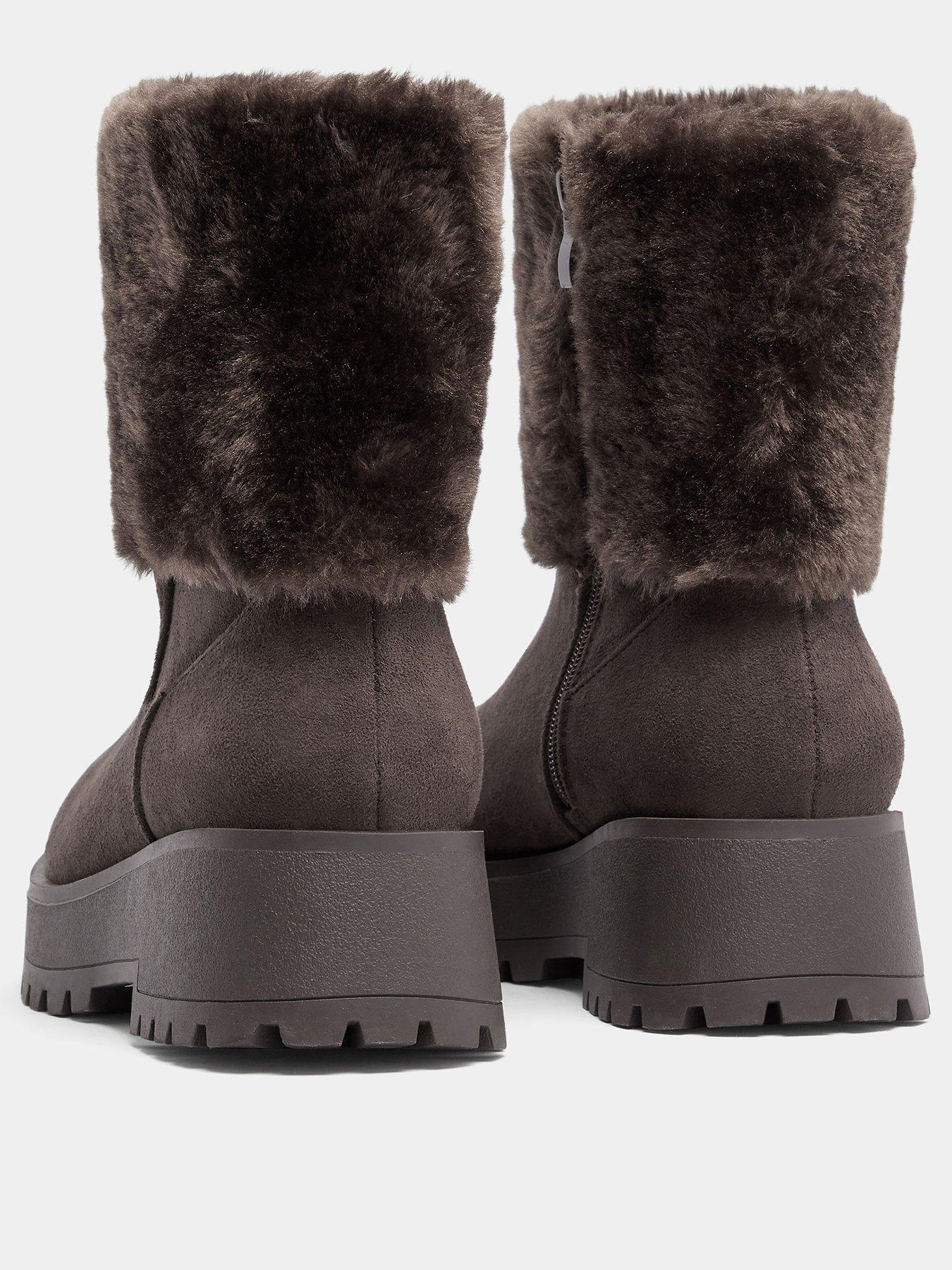 Image 3 of 4 of Yours Wide Fit Fur Cuff Wedge Chelsea Boot - Brown
