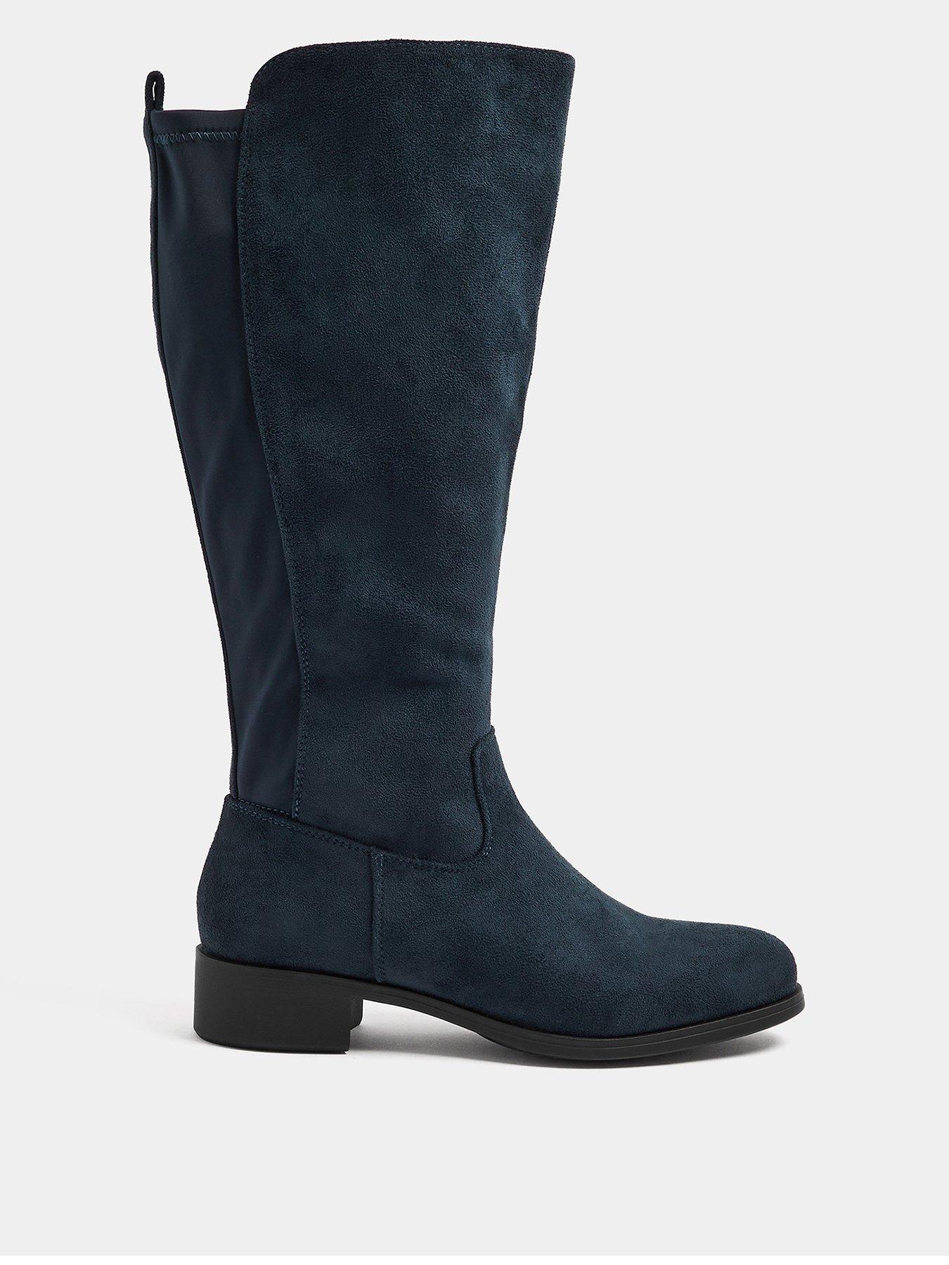 Yours Extra Wide Fit Stretch Knee High Flat Boot - Blue