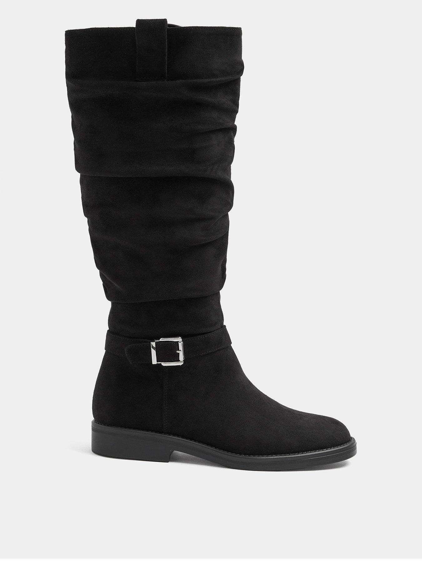 Yours Wide Fit Ruched Buckle Mid Calf Boot - Black