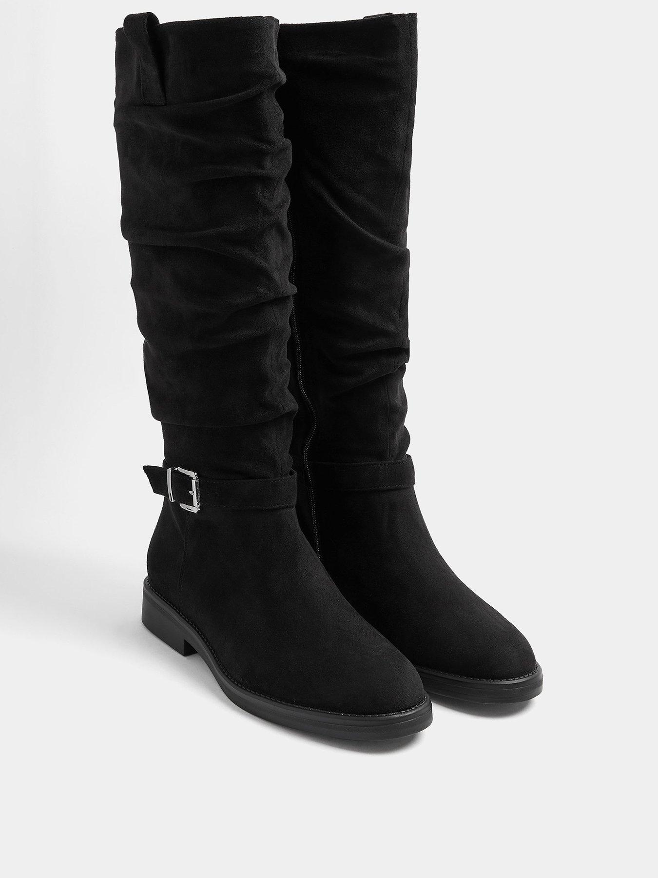 Image 2 of 4 of Yours Wide Fit Ruched Buckle Mid Calf Boot - Black