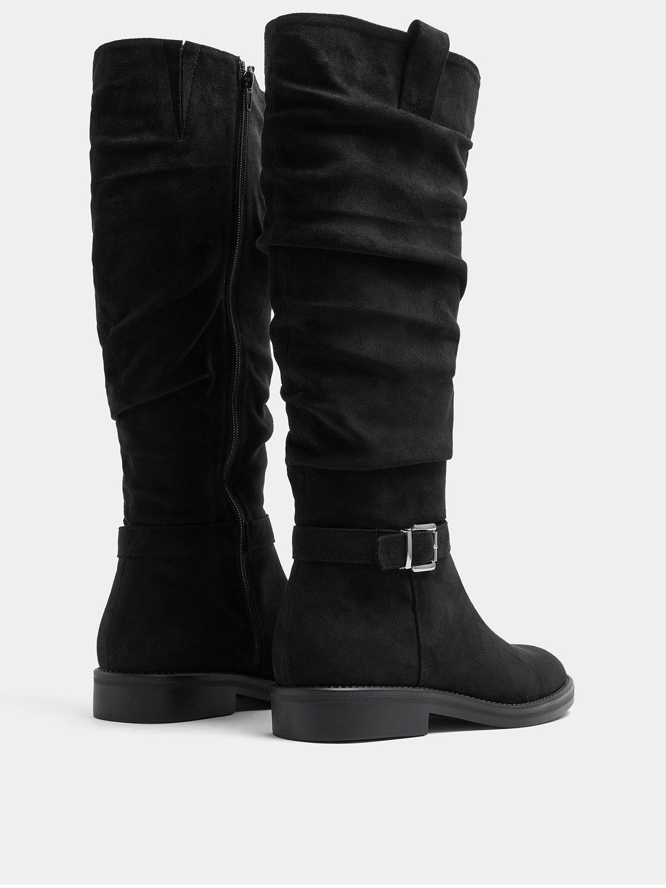 Image 3 of 4 of Yours Wide Fit Ruched Buckle Mid Calf Boot - Black