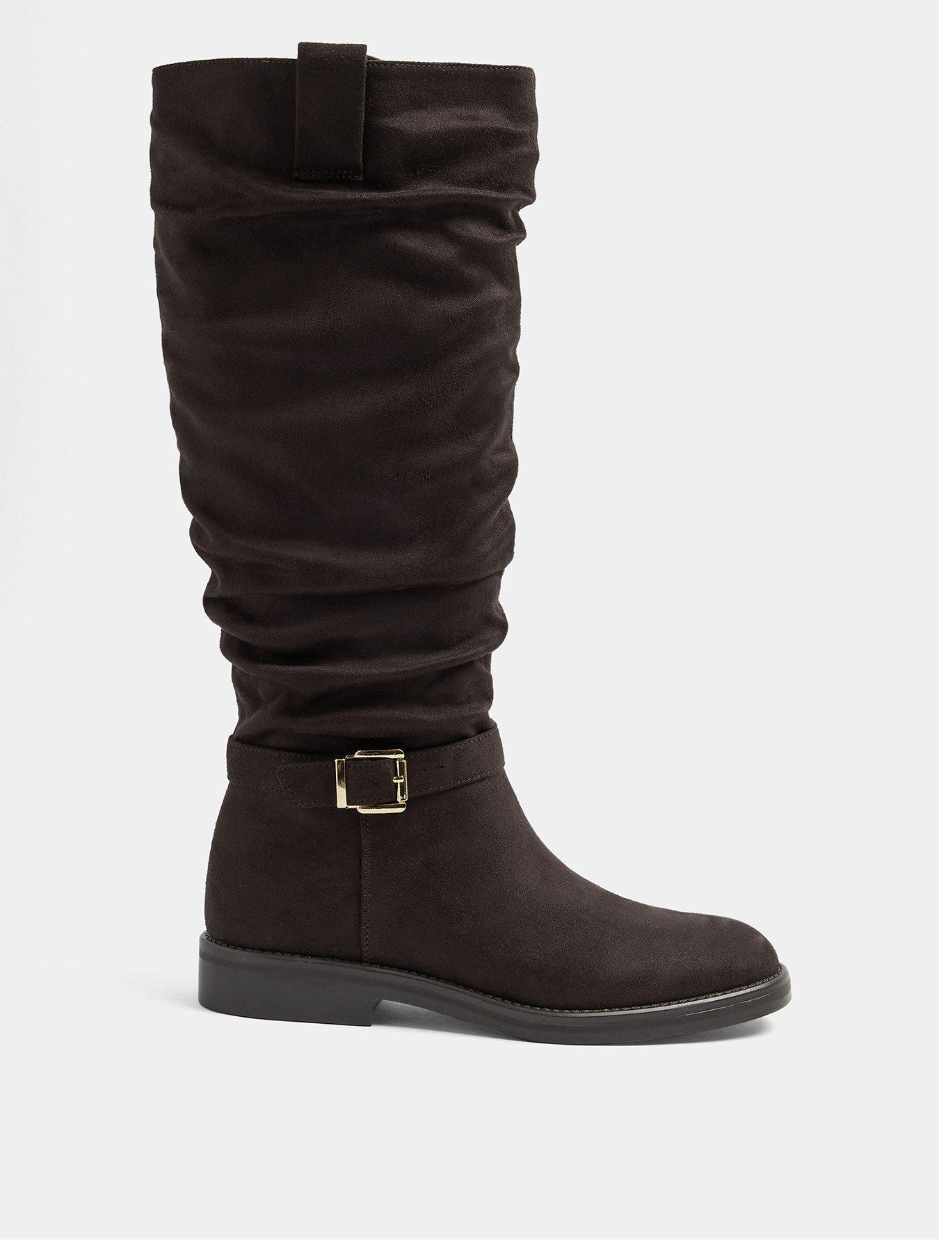 Yours Wide Fit Ruched Buckle Mid Calf Boot - Brown