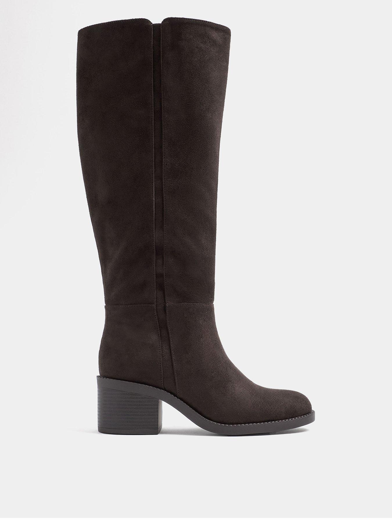 Yours Wide Fit Side Detail Block Heel Boot - Brown